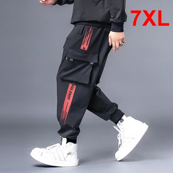 Lielo Izmēru 7XL Hip Hop Streetwear Kravas Elsas Lielizmēra Vīriešu Bikses, Treniņbikses Vīriešu Jogger Gadījuma Modes Bikses Plus Szie HX527