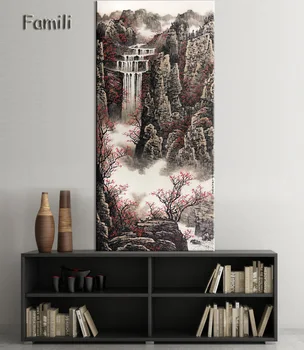 Lielo Izmēru Audekls Drukāt Krāsošana, Klasisko Ķīniešu Tintes glezna Ainavu lielformāta Sienas Attēlu, viesistaba, Mājas Dekoru-7