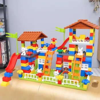 Liels Daļiņu Celtniecības Bloki Pils Ķieģeļu Rotaļlietas Saderīgu Duploed Pilsētas Māja Ir Liela Izmēra Slide Bloki Bērniem Dāvanu