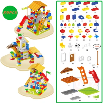 Liels Daļiņu Celtniecības Bloki Pils Ķieģeļu Rotaļlietas Saderīgu Duploed Pilsētas Māja Ir Liela Izmēra Slide Bloki Bērniem Dāvanu