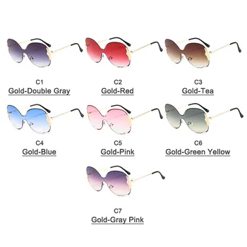 Liels Rāmis Tendence Bezrāmju Krāsu Conjoined Jaunas Dāmas Saulesbrilles, Vīriešu un Sieviešu Modes Brilles Personības