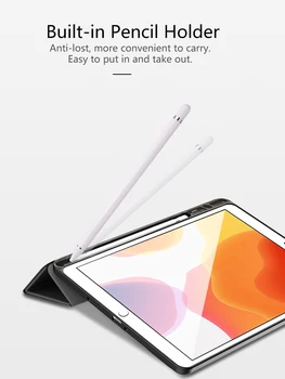 Lietā par iPad 10.2 Gadījumā 2019 iPad 7. Paaudzes Mīksto TPU Tablete Segtu ar Zīmuļa Turētāju Smart būtiska capa+screen protector