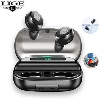 LIGE Bezvadu Austiņas HD Zvanu pirkstu Nospiedumu Touch Kontroli spēļu Austiņas LED Power Displejs IPX7 Ūdensizturīgs Bluetooth Austiņas