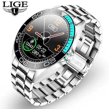 LIGE Luxury Smart Skatīties Vīriešu Ūdensnecaurlaidīgs Sports Fitness Watch Android, ios Tālrunis Sirds ritma Monitors smartwatch vīriešu rokas Pulksteņi