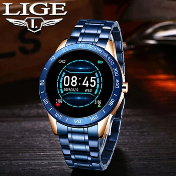 LIGE Smart Skatīties Vīriešu Ūdensnecaurlaidīgs Sporta fitnesa tracker Reloj inteligente Luksusa Nerūsējošā Tērauda Siksniņa smartwatch Android vai ios
