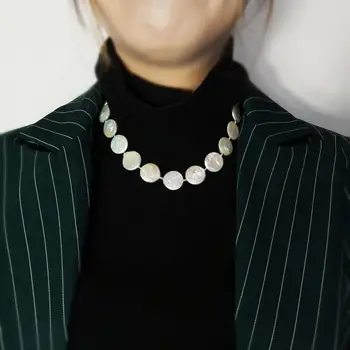 Lii Ji Saldūdens Pērle Monēta Pērļu Kaklarota Zelta Krāsā Modes Stila sānslīdi kaklasaite Kaklarota 45cm Sievietēm Meitene, Rotaslietas, Dāvanu
