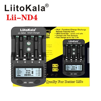 LiitoKala Lii-ND4 1,2 V NiMH LCD lādētājs AA lādētājs AAA LCD displejs un testa akumulatora ietilpība 1,2 V aa aaa un 9V bateriju