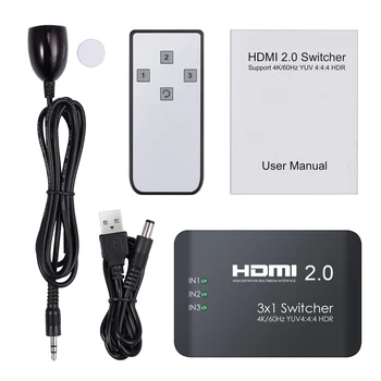 LiNKFOR 3 HDMI Ports 2.0 Komutatoru Atbalsta 4K/60Hz YUV 4:4:4 HDR Atbalsts LPCM DTS7.1 DSD TrueHD un DTS-HD Audio Switcher 4K/60Hz
