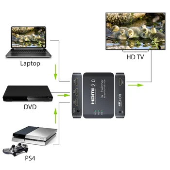 LiNKFOR 3 HDMI Ports 2.0 Komutatoru Atbalsta 4K/60Hz YUV 4:4:4 HDR Atbalsts LPCM DTS7.1 DSD TrueHD un DTS-HD Audio Switcher 4K/60Hz