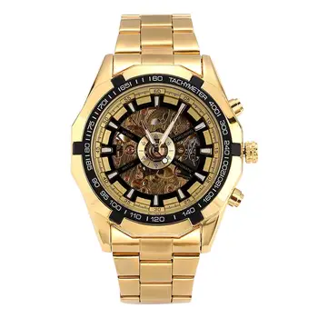 LinTimes Vīriešu rokas pulksteņi Zelta Krāsā Uzņēmējdarbības Vīriešu Modes Gadījuma Pilnībā Automātiska Mehāniskās Skatīties Vīriešu Pulksteņi reloj hombre