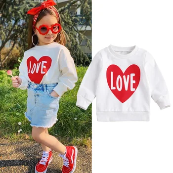 Lioraitiin 1-6Years Jaunu Bērnu Baby Boy Meitene Valentīna garām Piedurknēm Sirds Modelis Džemperi sporta Krekls Pavasara Rudens Drēbes