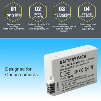 Litija Polimēru Baterija, 7.4 V 1500mAh Li-ion Battery LP-E8 / EN-EL14 Canon 550D 600D Par Nikon D5200 D3100 Li-Po Akumulators