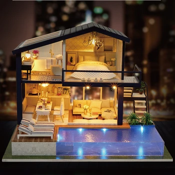 Lol Pārsteigums Leļļu Nams Rotaļu Mēbeles DIY Miniatūras Rīcības attēls 3D Gaismas Koka Spēlēt Māja Rokasgrāmata Koka Modelis Namiņš Dāvanu