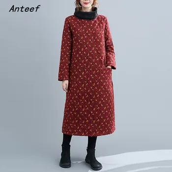 Long sleeve plus lieluma kokvilnas vintage ziedu sievietēm gadījuma zaudēt rudens ziemas kleitu elegants apģērbs ir 2021. dāmas kleitas