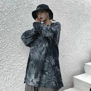Long Sleeve T-krekli, Sieviešu Kaklasaites krāsota Lielajam 3XL Baggy Atpūtas Stilīgs korejiešu stila t-veida Atdzist Meitenes Iela-wear Fashion Ulzzang