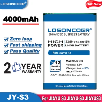 LOSONCOER 4000mAh JY-S3 JYS3 JY S3 Augstas Kvalitātes Akumulatoru JIAYU S3 JIAYU-S3 JIAYUS3 Nomaiņa Li-ion Akumulators
