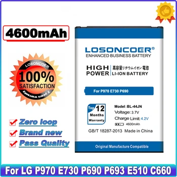 LOSONCOER 4600mAh BL-44JN BL 44JN Akumulatoru LG P970 E730 P690 P693 E510 C660 p698 c660 ms840 L5 E610 E730 E400 Akumulators