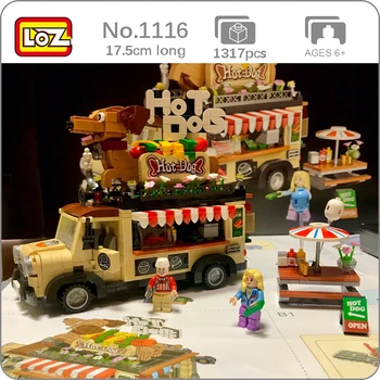 LOZ 1116 Hot Dog Fast Food Automašīnu Transportlīdzekļa Restorāns Dzīvnieku 3D Modeli 1317pcs DIY Mini Blokus Ķieģeļu Ēka Rotaļlieta Bērniem, kas nav Kaste