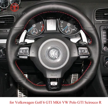 LQTENLEO Melna Mākslīgās Ādas Automašīnas Stūres Rats Segums, Volkswagen Golf 6 GTI MK6 VW Polo GTI Scirocco R Passat CC R-Line
