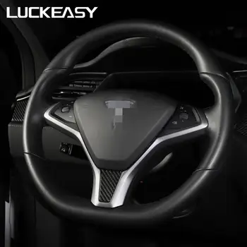 LUCKEASY Auto Interjera Aksesuāri Tesla Model S Tesla Model X 2017-2020 Nekustamā Oglekļa Šķiedras stūre dekoratīvās plāksteris