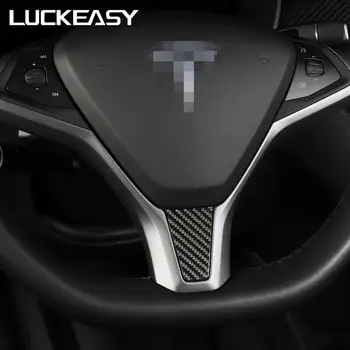 LUCKEASY Auto Interjera Aksesuāri Tesla Model S Tesla Model X 2017-2020 Nekustamā Oglekļa Šķiedras stūre dekoratīvās plāksteris