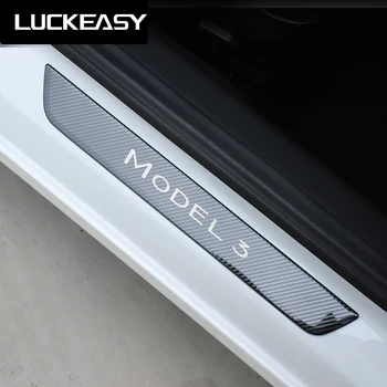 LUCKEASY Priekšējo durvju Sliekšņa Aizsargs Tesla Model 3 2017-2021 Auto Nerūsējošā tērauda durvis, palodzes apdares panelī 2gab/komplekts
