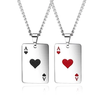 Lucky Ace Of SpadesA Mens Kaklarota Signālu Pokera Kulons Vīriešu 316L Nerūsējošā Tērauda Fortune Kazino Spēļu Kārtis