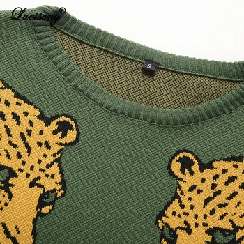 LUEISENY Sieviešu Džemperis Leopard O Apkakli, garām Piedurknēm Mētelis Sievietēm Dzīvnieku Print Raibs Puloveri Brīvs Džemperis Džemperis Femme