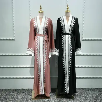 Luksusa Abaya Dubaija Kaftan Sievietēm Musulmaņu Izšuvumi Jilbab Kimono Atvērtu Jaku Maxi Gara Kleita Turku Drēbes Ramadāna Kleita Islāma