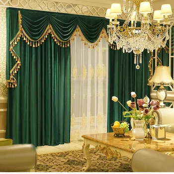 Luksusa atmosfēru zelta samta clothmantle aizkaru vadītājs luksusa villa pasūtījuma valance aizkari viesistaba, ēdamistaba guļamistaba