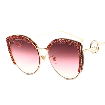 Luksusa Cat Eye Saulesbrilles Sieviete Bling Akmeņi Rāmis Kristālu Brilles Modes Skaidrs, Slīpums Lēcu Saule Stikla Rhinestone Oculos