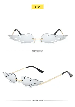 Luksusa Cat Eye Saulesbrilles Sieviešu Vintage Zīmolu Dizainera bez apmales Uguns Liesmas, Saules Brilles Trending Spogulis, Objektīvs, Šauras Brilles UV400