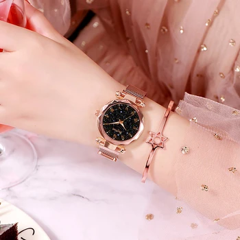 Luksusa Gaismas Sieviešu Rokas Pulksteņi 2019 Zvaigžņotām Debesīm Dāmas Kleita Magnētisko Skatīties Dāvanu Zvaigžņu Skatīties relogio feminino reloj mujer