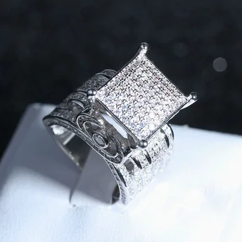 Luksusa gredzeni sievietēm 925 sterling sudraba kāzu gredzenu, Lielas, mirdzošas aaa zircon Dobi-out rotaslietas bague sieviešu anillos dāvanas