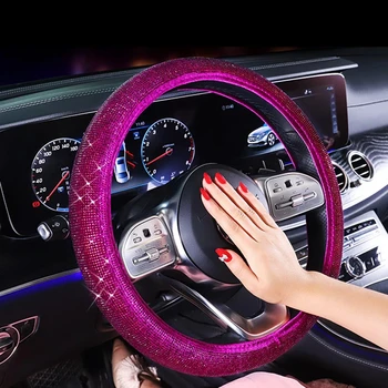 Luksusa Kristāla Purpura Sarkanā Auto Stūres Rats Aptver Diamante Rhinestone Klāta Stūres Ratu Aksesuāri
