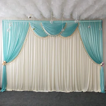 Luksusa ledus zīda šifona audums kāzu skatuves fons swags ar pušķi pārklājus, aizkaru kāzu svinības, dzimšanas dienas apdare