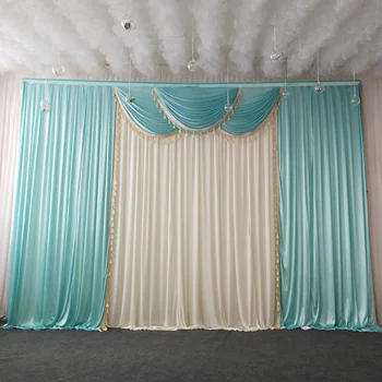 Luksusa ledus zīda šifona audums kāzu skatuves fons swags ar pušķi pārklājus, aizkaru kāzu svinības, dzimšanas dienas apdare