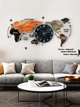 Luksusa Liels Sienas Pulkstenis Dzīvojamā Istabā Mūsdienu Dizaina Pasaules Kartē Radošā Klusuma Sienu Clockt Elektronisko Reloj Mūra Mājas Dekoru BE50WC