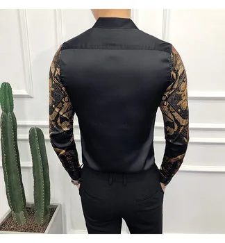 Luksusa melnā zelta krekls vīriešu 2019 jaunas slim garām piedurknēm apakšsvārki modes vīriešu sociālo kluba oficiālu kreklu vakara kleita krekls