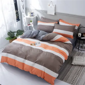 Luksusa modes gultas piederumi komplekti, Brūna, oranža, balta svītras sega sedz uzņēmējdarbības palagu dvīņu pilna queen, king size gultasveļa