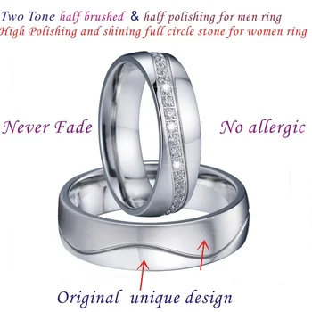 Luksusa roku darbs patīk Alianses gadadienu, laulības, kāzu gredzeni pāris nerūsējošā tērauda cz gredzens bague mariage anillos