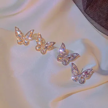 Luksusa Sieviete Baltā Zircon Akmens Auskari Šarmu, Sudraba, Zelta Krāsā Kāzu Rotaslietas Gudrs Crystal Butterfly Stud Auskari Sievietēm