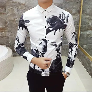 Luksusa Vīriešu Krekls Drukas 2020 Vīriešu Modes Zīmola Club Apģērbu Dizainers Ziedu Slim Fit Krekls ar garām Piedurknēm Baroka Rakstu Krekls