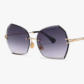 Luksusa Zīmolu Saulesbrilles Sieviešu 2020. Gadam Jaunā Griezuma malas bez apmales saulesbrilles sieviešu modes Daudzstūru lēcas Sievietēm Krāsu toni UV400