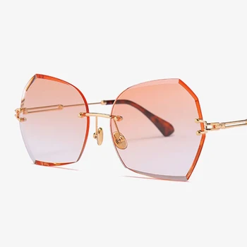 Luksusa Zīmolu Saulesbrilles Sieviešu 2020. Gadam Jaunā Griezuma malas bez apmales saulesbrilles sieviešu modes Daudzstūru lēcas Sievietēm Krāsu toni UV400
