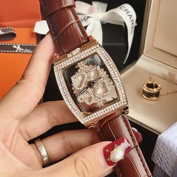 Luksusa zīmolu skatīties Īstas Ādas Skatīties Modes Sieviešu Kvarca rokas Pulksteņi Spīd Rotācijas Kleitu skatīties Big Diamond Pulkstenis