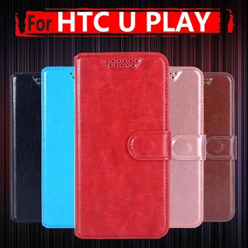 Luksusa Ādas Gadījumā HTC U Spēlēt Gadījumā 5.2 collu Flip Cover For HTC UPlay Biznesa Grāmatu Telefonu Gadījumā Ar Statīvu Kartes Turētāju