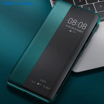 Luksusa Īstas Ādas Gadījumā Huawei P30 Pro Fashion Smart Mosties Miega Displeja Skatu Logu Flip Case Cover For Huawei P30/ Pro