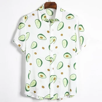 Luminiscences Krāsas Vīriešu Krekls Vasaras Augstas Kvalitātes Elpojošs Havaju Krekls Camisa Masculina Avokado Gadījuma Vīrietis Iespiesti Plus Lieluma