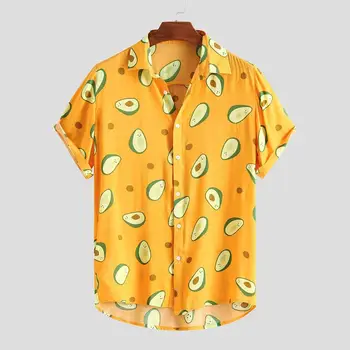 Luminiscences Krāsas Vīriešu Krekls Vasaras Augstas Kvalitātes Elpojošs Havaju Krekls Camisa Masculina Avokado Gadījuma Vīrietis Iespiesti Plus Lieluma